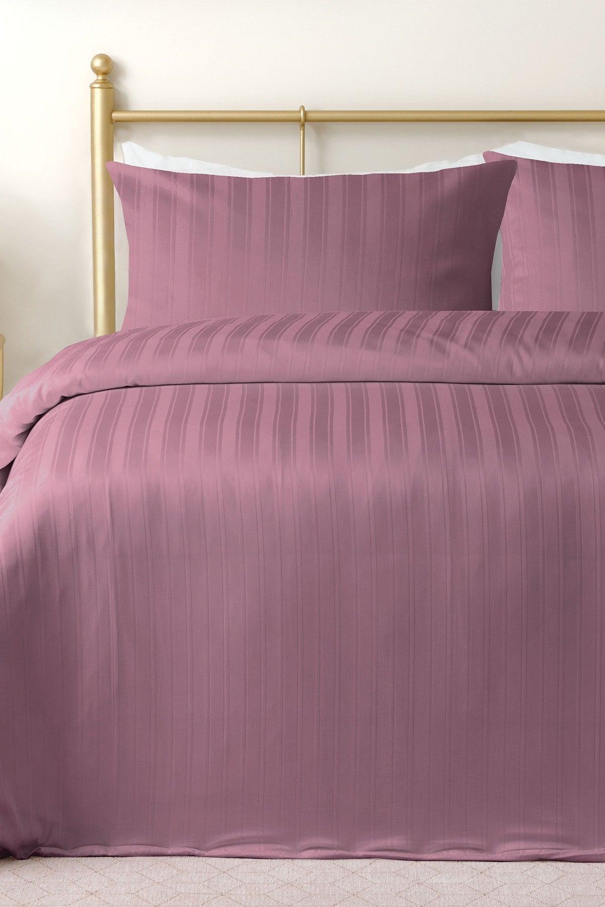 Lior Striped Cotton Satin Double Duvet Cover Set 200x220 Cm Plum - Swordslife