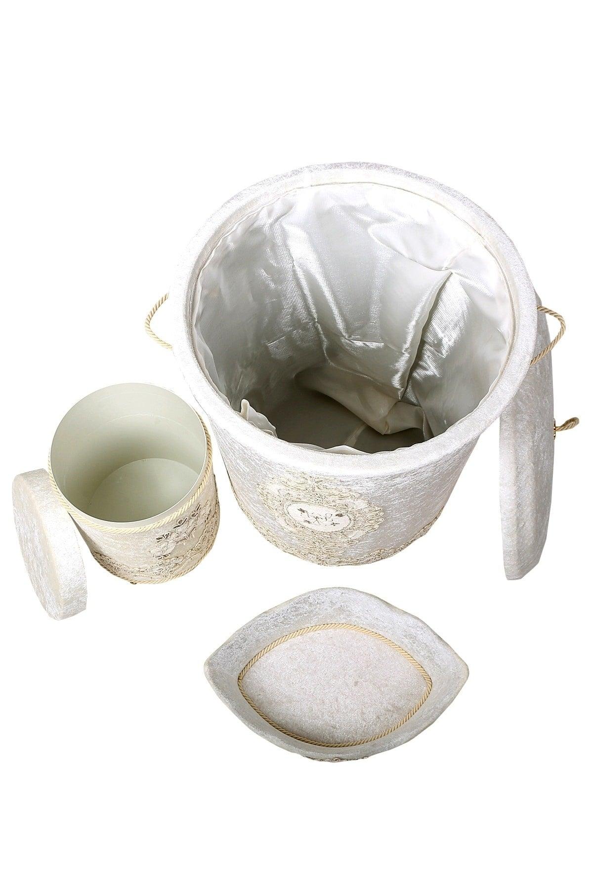 Lisa Cream 3 Piece Velvet Bathroom Dirty Laundry Basket Set - Swordslife