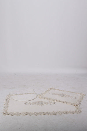 Lisa Cornered Cream 3-Piece French Guipure Bathroom Carpet Dowry Closet Set Mat Set - Swordslife