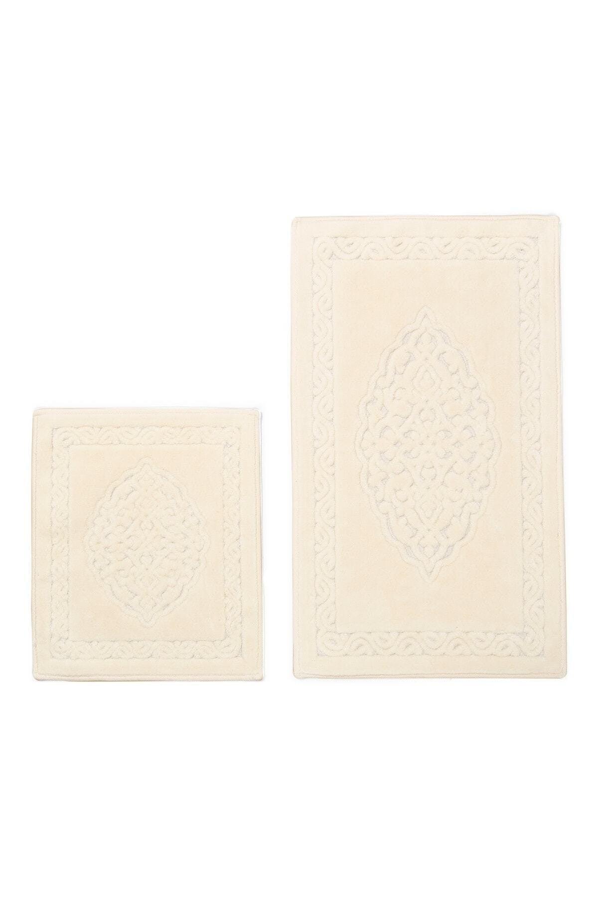 Lotus 2-Piece Cotton Toilet Seat, Cream Bath Mat Set - Swordslife