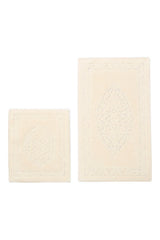 Lotus 2-Piece Cotton Toilet Seat, Cream Bath Mat Set - Swordslife