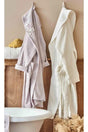 Lucy 3d Embroidered Off White-lilac Bamboo Bathrobe Set - Swordslife