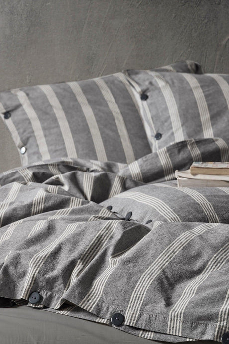 Luke Bold 100% Cotton Double Washed Yarn Dyed Striped Duvet Cover Set Anthracite - Swordslife