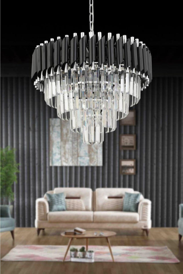 Luna 50's Black-silver Luxury Crystal Stone Chandelier - Swordslife