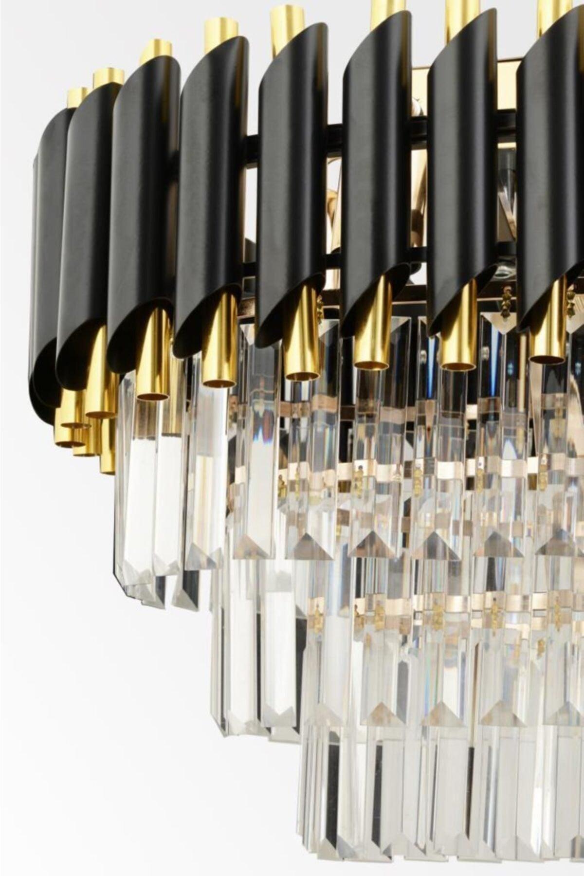 Luna Black-gold 3-Storey Luxury Crystal Dining Table Chandelier - Swordslife