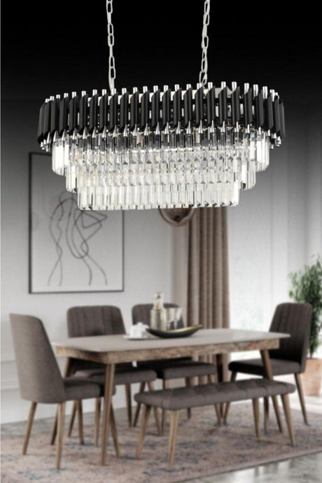 Luna Black-silver 3-Storey Luxury Crystal Dining Table Chandelier - Swordslife