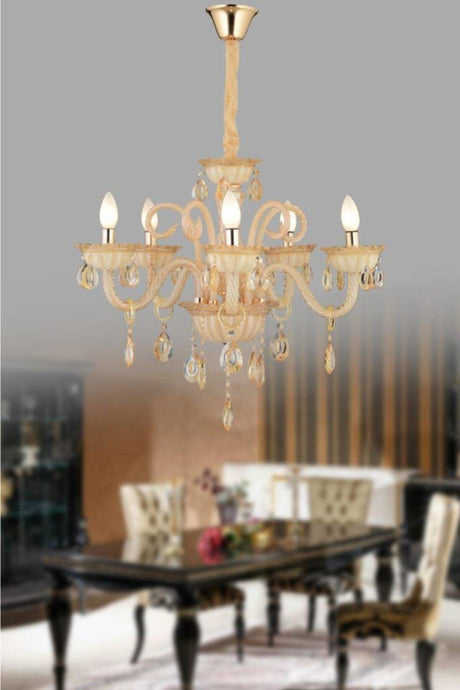 Lux Glass Arm 5 Piece Cream Colored Chandelier - Swordslife