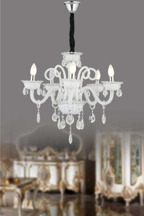 Lux Glass Arm 5 Piece White Crystal Stone Chandelier - Swordslife