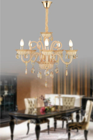 Lux Glass Arm 6 Piece Cream Colored Chandelier - Swordslife