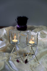 Lux Metal Leg Silver Glass Pot Candle Holder Set of 2 - Swordslife