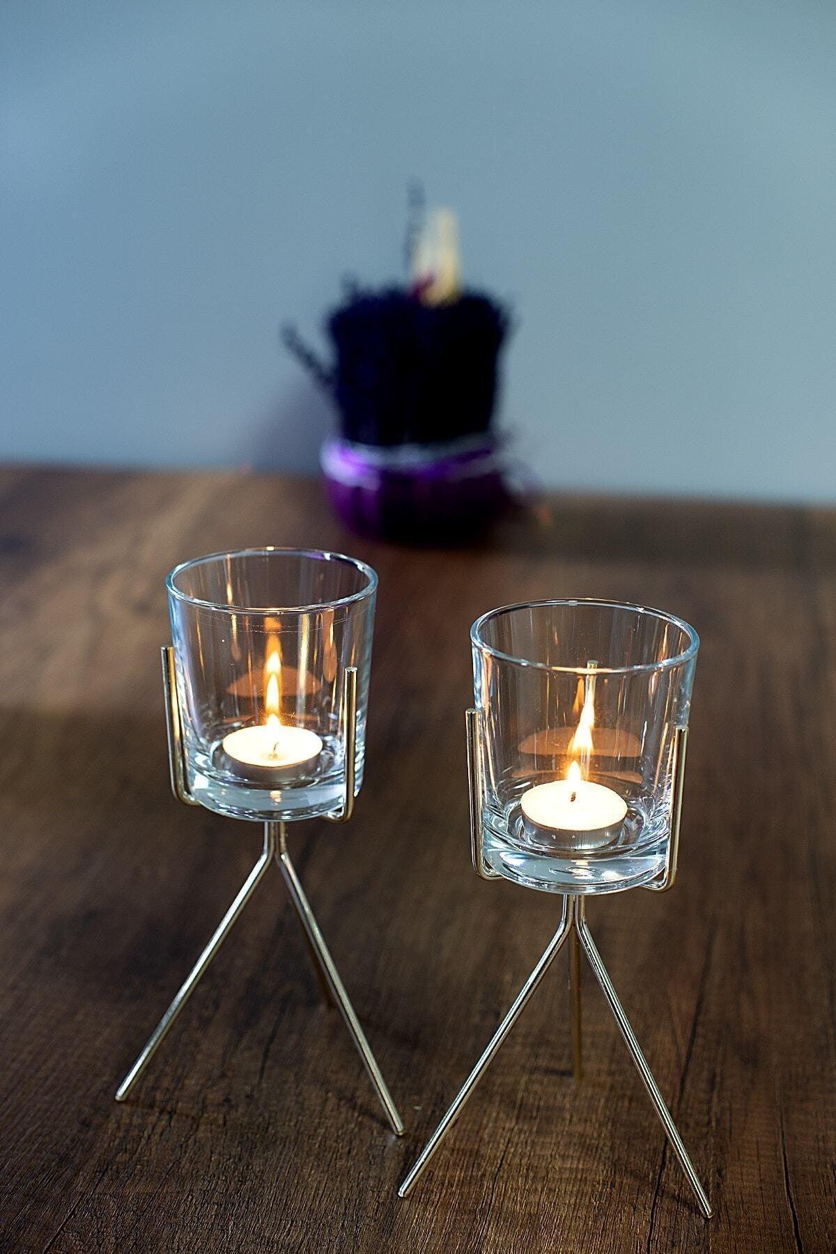 Lux Metal Leg Silver Glass Pot Candle Holder Set of 2 - Swordslife