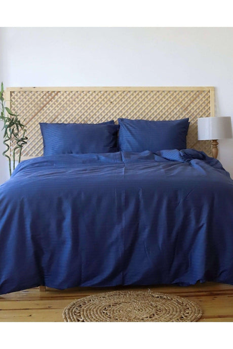 Luxury Hotel Type Double Lined Cotton Satin Elastic Bed Linen Duvet Cover Set 160x200 Indigo - Swordslife