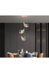 Luxury Exclusive Modern Pendant Lamp Triple Swan Led Chandelier Swan Gold Yellow Led Chandelier - Swordslife