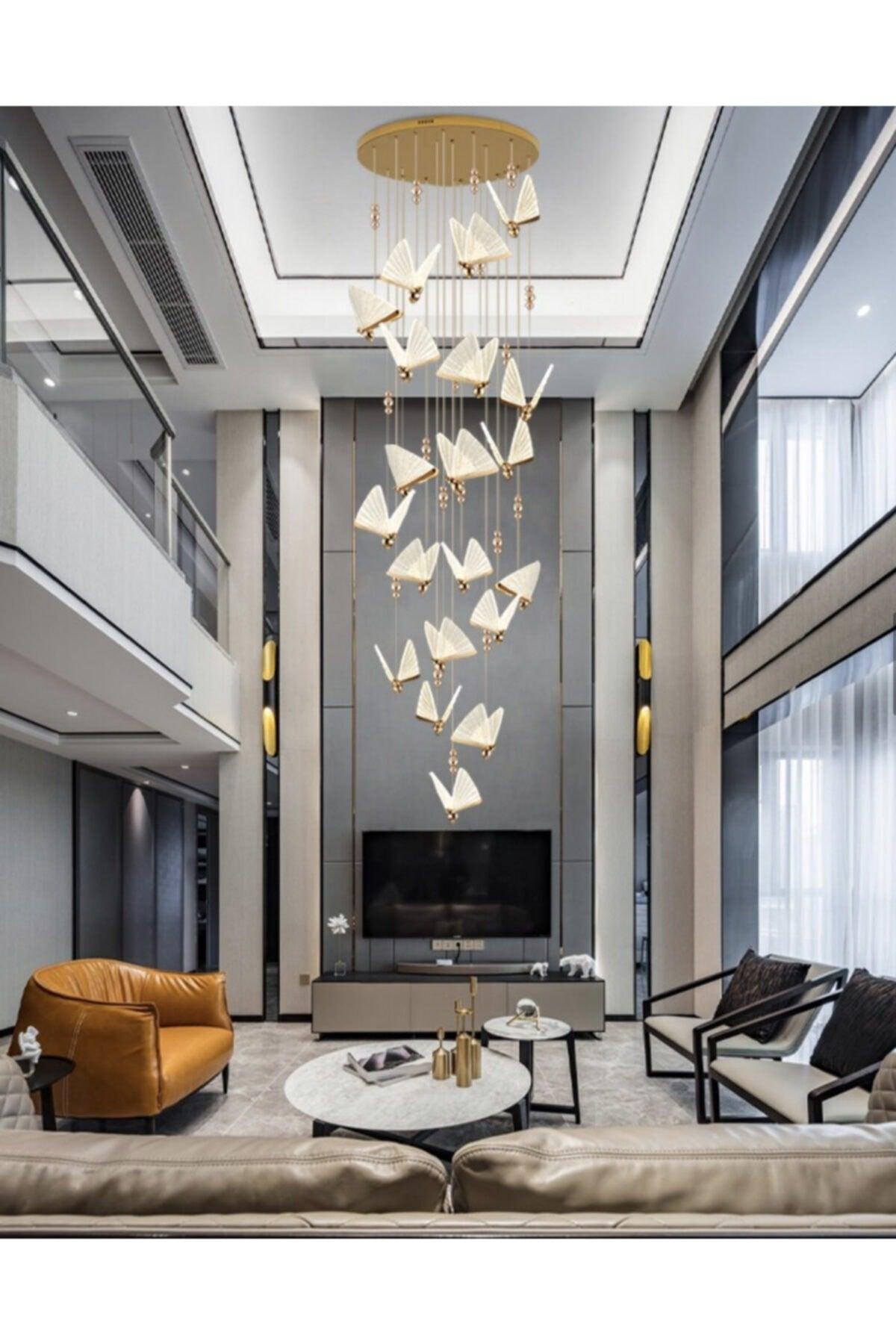 Luxury Modern Exclusive Pendant Lamp Butterfly Led Chandelier 19 Pcs Gold Yellow Daylight - Swordslife