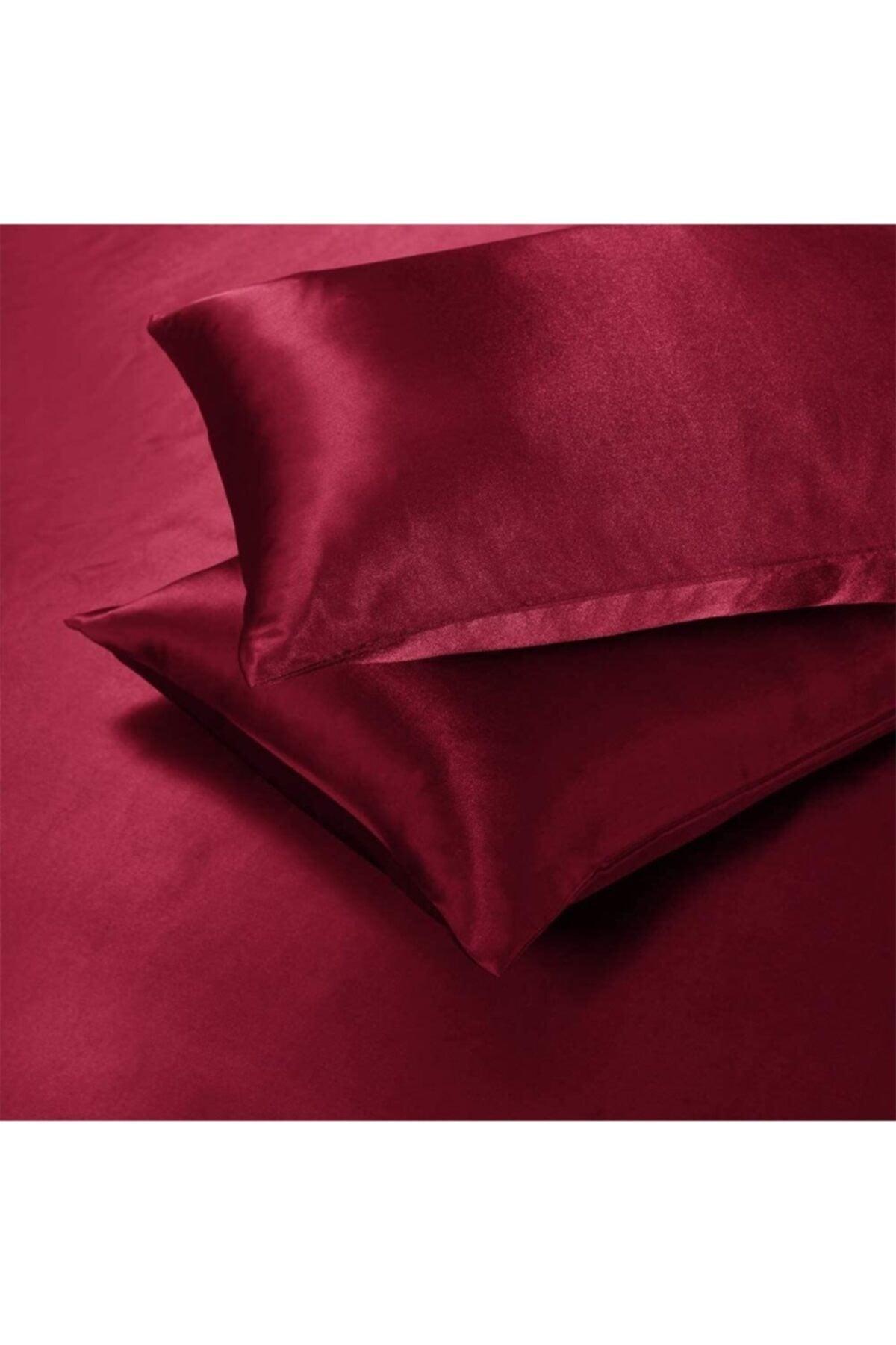 Luxury Satin 4 Pieces Double Duvet Cover Set 200x220 Cm Elastic Bed Sheet Claret Red Color - Swordslife