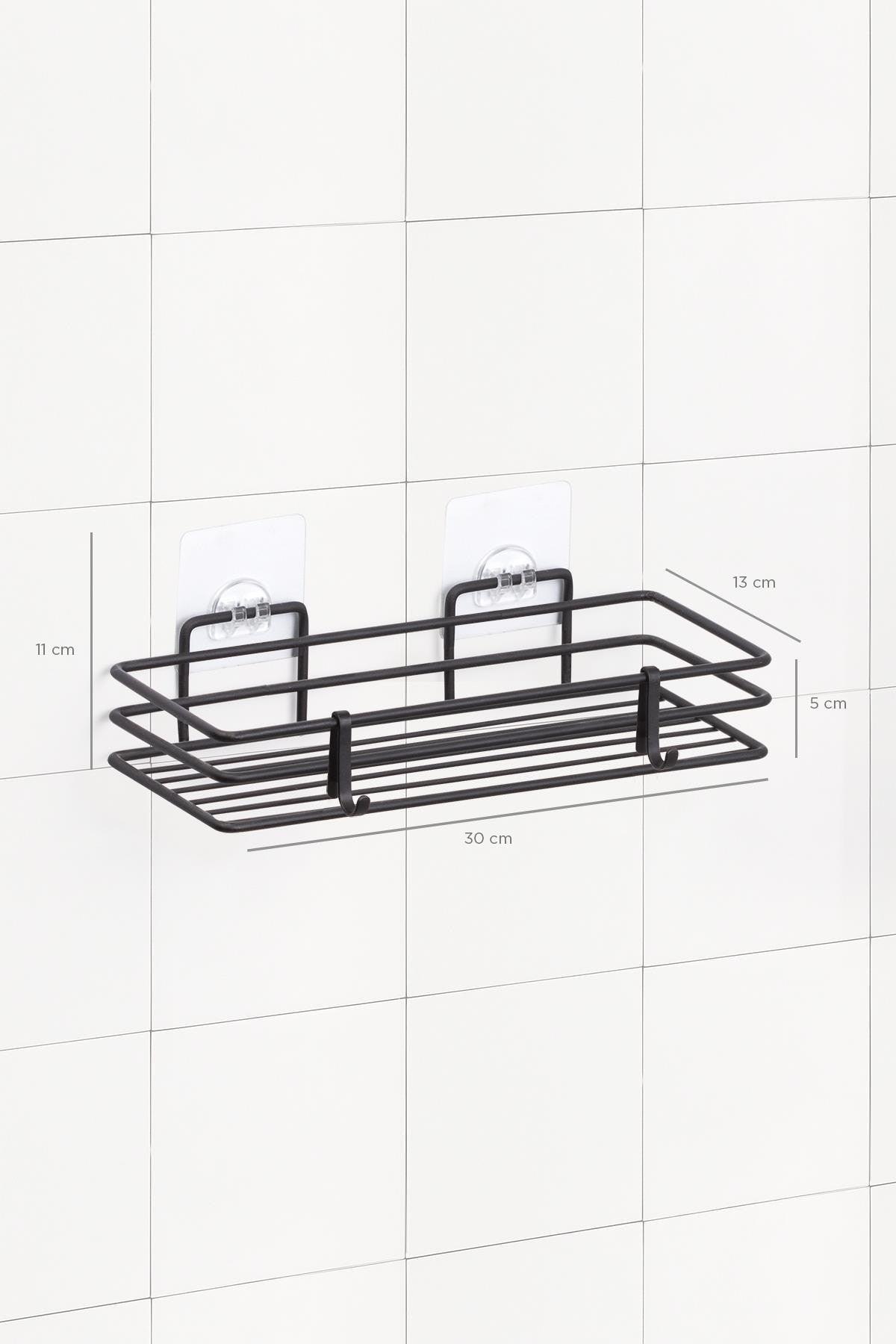 Magic Fix Black Bathroom Shelf with Magic Adhesive Hooks - 13x30 Cm - Swordslife