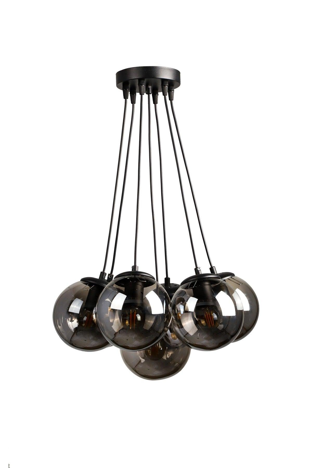 Malta 7 Piece Chandelier Black Smoked Glass - Swordslife