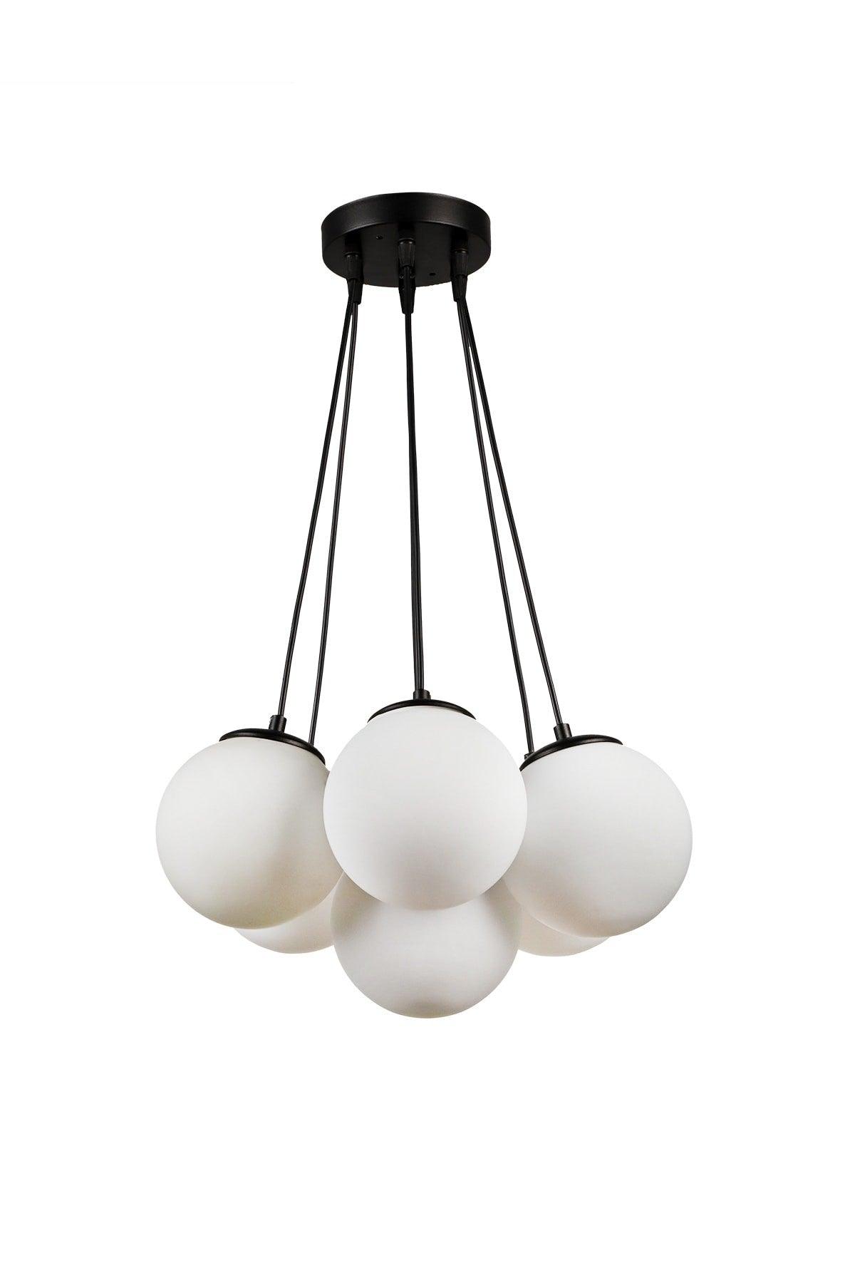 Malta 7.li Chandelier Black and White Glass