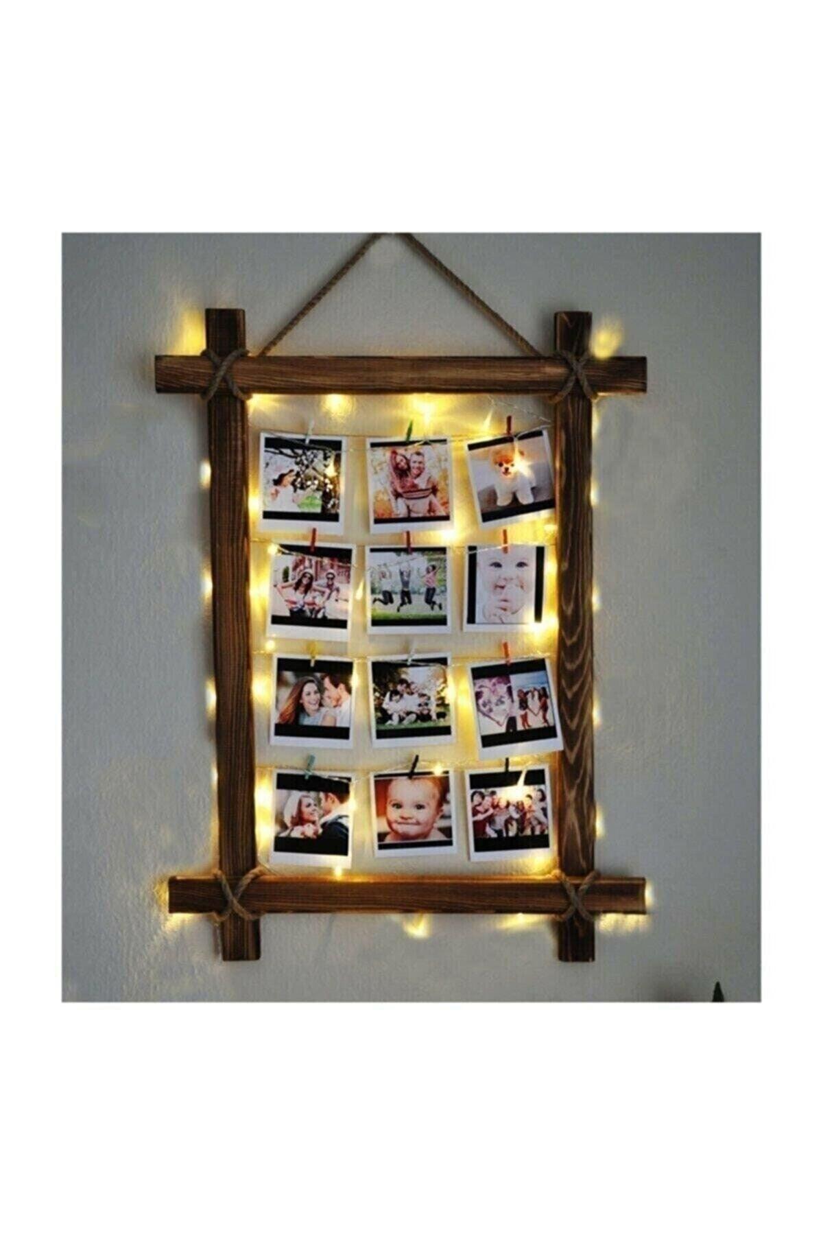 Wooden Lighted Picture Frame Drawstring Photo Hanger With Latch - Swordslife