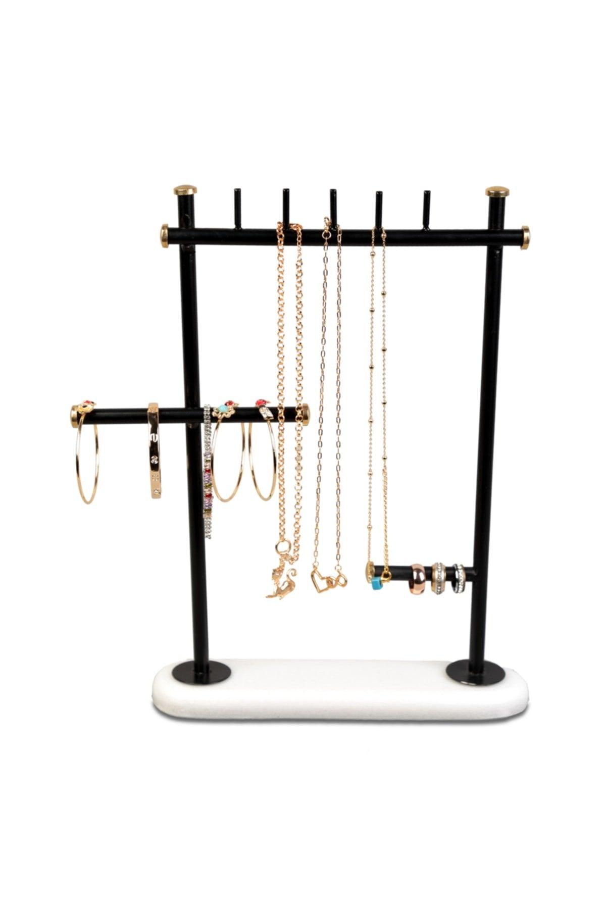 Black Metal Jewelry Stand with Marble Leg – Jewelry Organizer - Swordslife