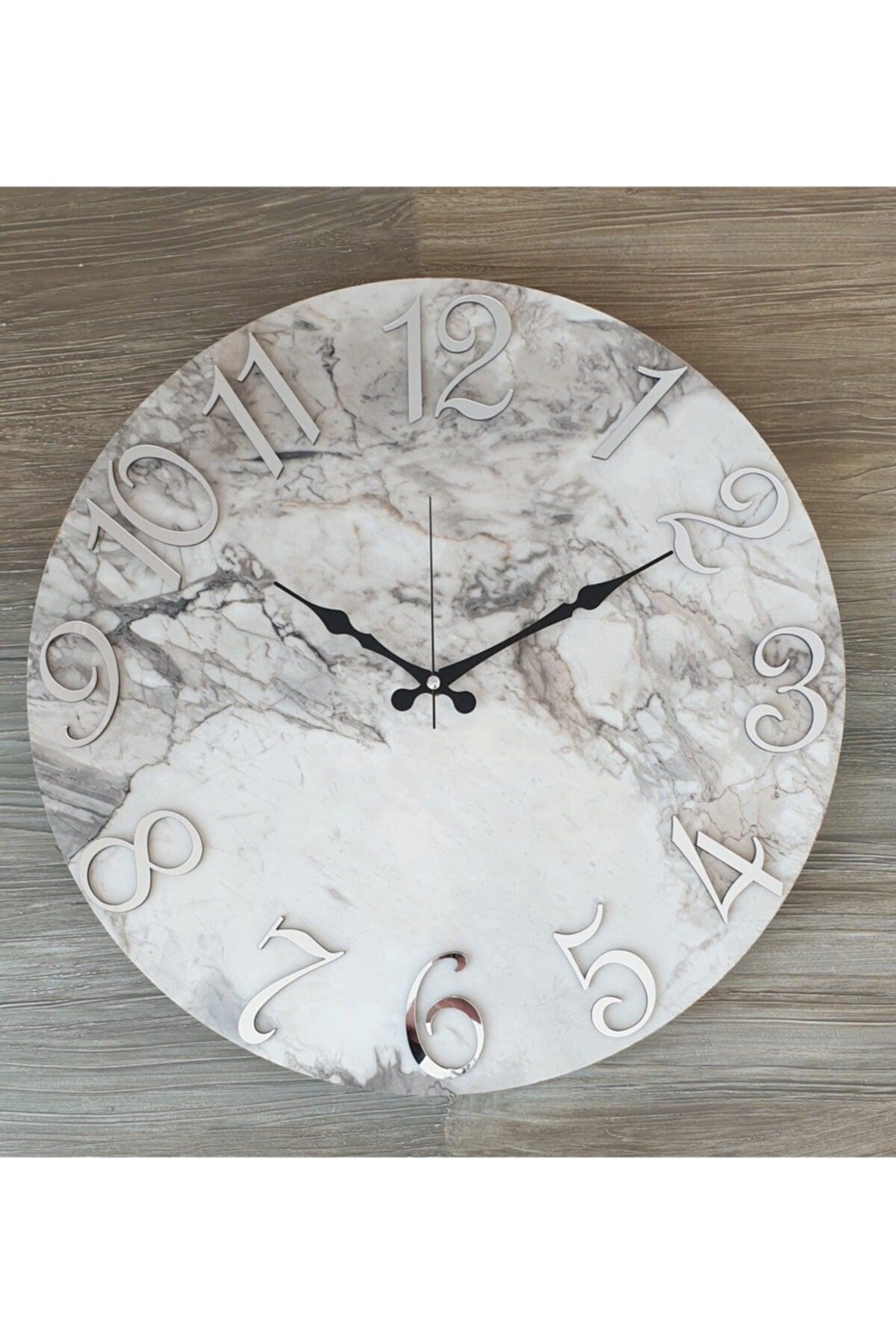 Marble Patterned Mirror Number Wall Clock Diameter 50 Cm - Swordslife