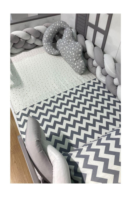 Mars 4-Piece Braided Montessori Sleeping Set For Baby Cot 90x190 Gray Zigzag - Swordslife