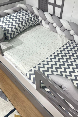 Mars 4-Piece Braided Montessori Sleeping Set For Baby Cot 90x190 Gray Zigzag - Swordslife