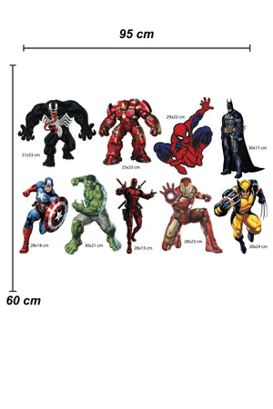 Marvel Avengers Hulk Ironman Batman Wolverine Venom Captain America Spider-Man Wall Sticker Set - Swordslife