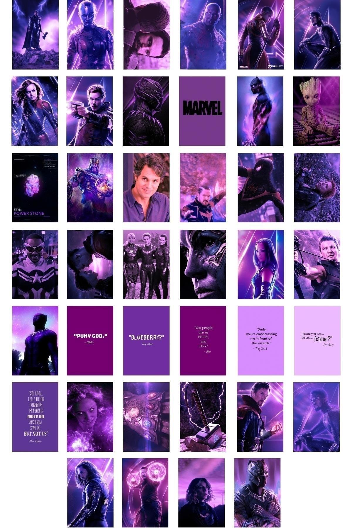 Marvel Wall Poster Collage Set, Purple Themed Avengers Poster, 40 Pieces, Adhesive Back, Boxed - Swordslife