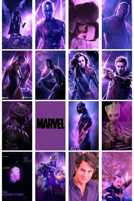 Marvel Wall Poster Collage Set, Purple Themed Avengers Poster, 40 Pieces, Adhesive Back, Boxed - Swordslife