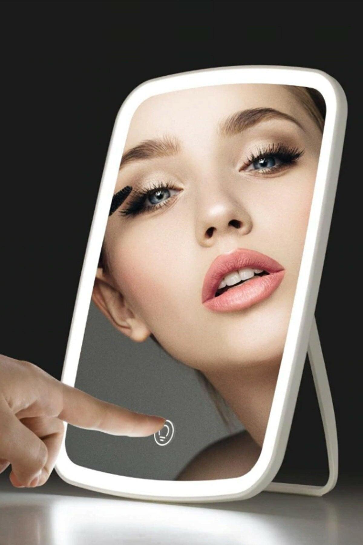 Desktop Touch Makeup Mirror With Led Light White Color Make Up Mirror - Swordslife