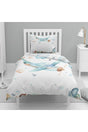 Blue Cloudy Airplane City Patterned Single Duvet Cover Set for Kids - Swordslife