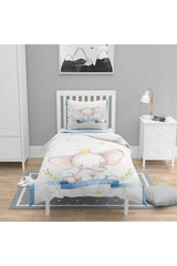 Blue Elephants Bow Boy Patterned Child Single Duvet Cover Set - Swordslife