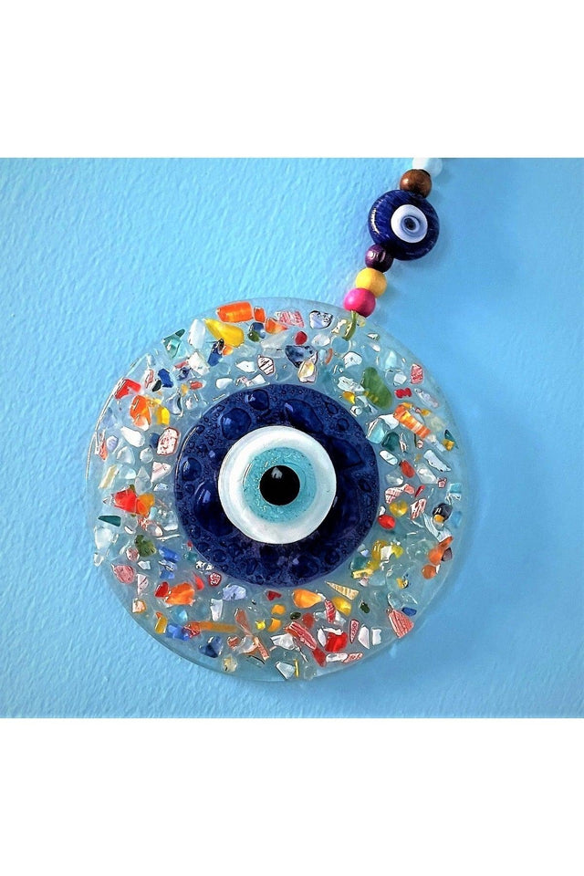 Blue Evil Eye Beads Cut Colored Glass Patterned Wall Ornament Charms - Swordslife