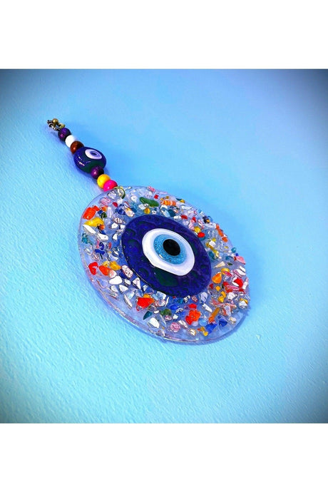 Blue Evil Eye Beads Cut Colored Glass Patterned Wall Ornament Charms - Swordslife