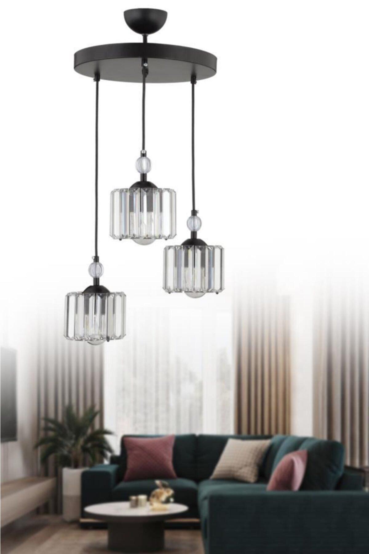 Maya Triple Black Y-10 Crystal Stone Chandelier - Swordslife