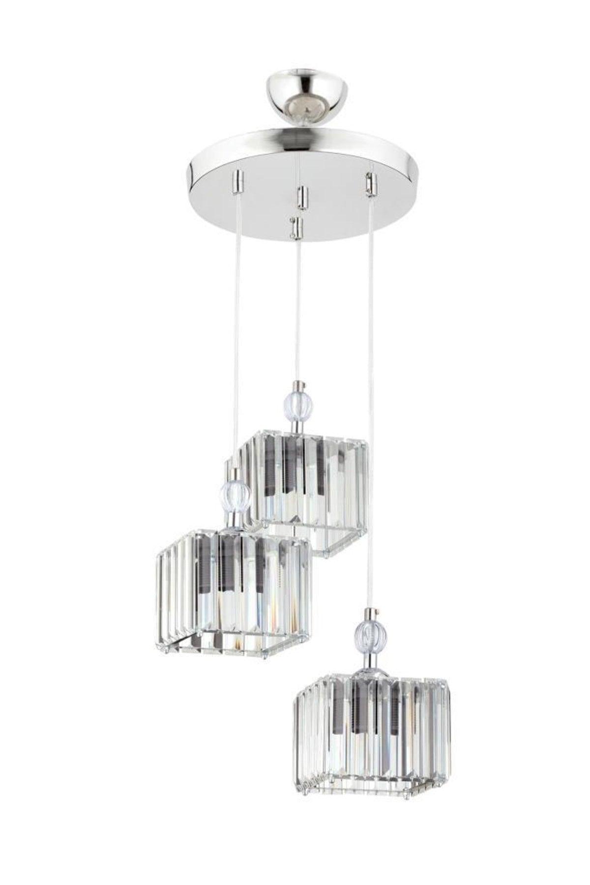 Maya Triple Silver K-10 Crystal Stone Chandelier - Swordslife