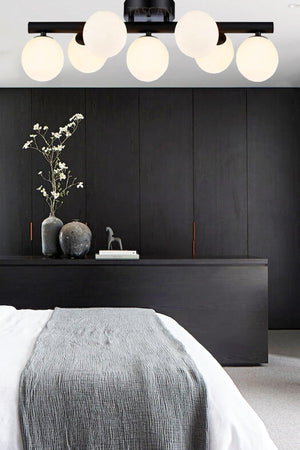 Mehir 7 Li Black Plafonyer White Glass Chandelier - Swordslife