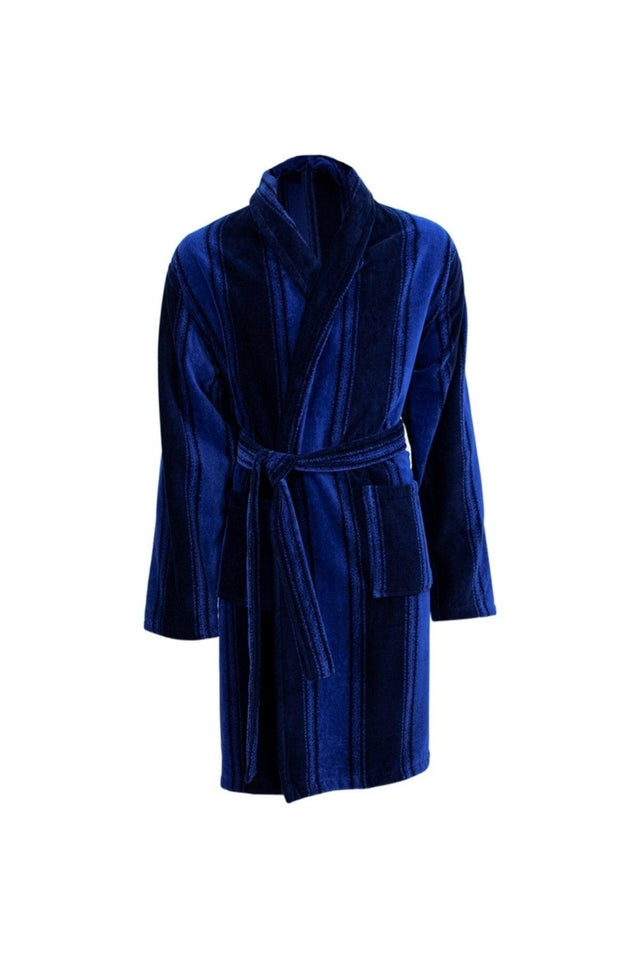 Men's Velvet Bathrobe Salyaka Navy Cotton - Swordslife