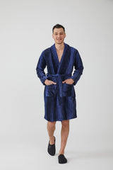 Men's Velvet Bathrobe Salyaka Navy Cotton - Swordslife