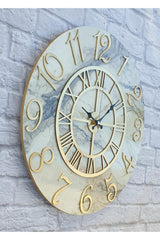 Marble Patterned Gold Color Numeral Wall Clock Diameter 50 Cm - Swordslife