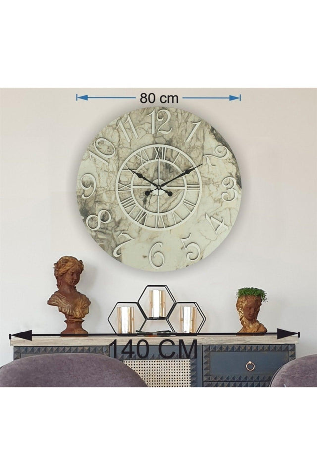 Marble Patterned White Color Wall Clock Diameter 80cm - Swordslife