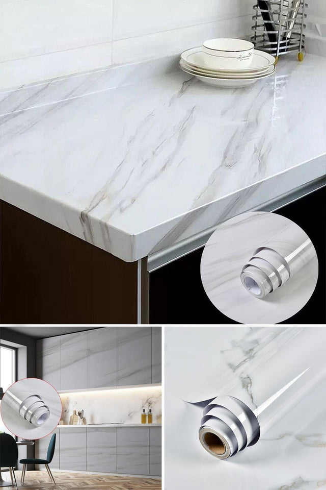 Marble Pattern Veneer Kitchen Bathroom Cabinet Counter Top Foil White 60 X 100 - Swordslife