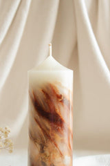 Marble Textured Pillar Candle, Gold Detail, Special Design (MARBLE) (BROWN) - Swordslife