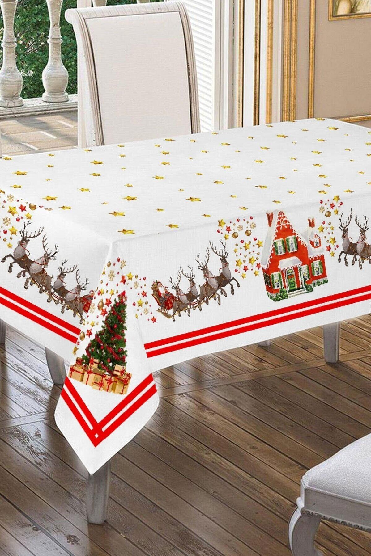 Merry Christmas Deers And Snowy House Patterned Table Cloth 160x220 - Swordslife