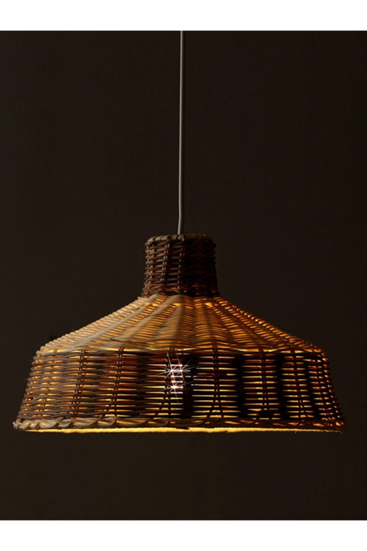 Merve 34x22 cm. Cream & Brown Rattan Pendant Lamp - Swordslife