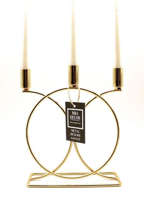 Metal Geometric 3 Lü ( Dreier) Gold Damaskus Kerzenhalter Dekorative Kerzenhalter 23cm Edelstahl Beschichtung Home Decorasy - Swordslife
