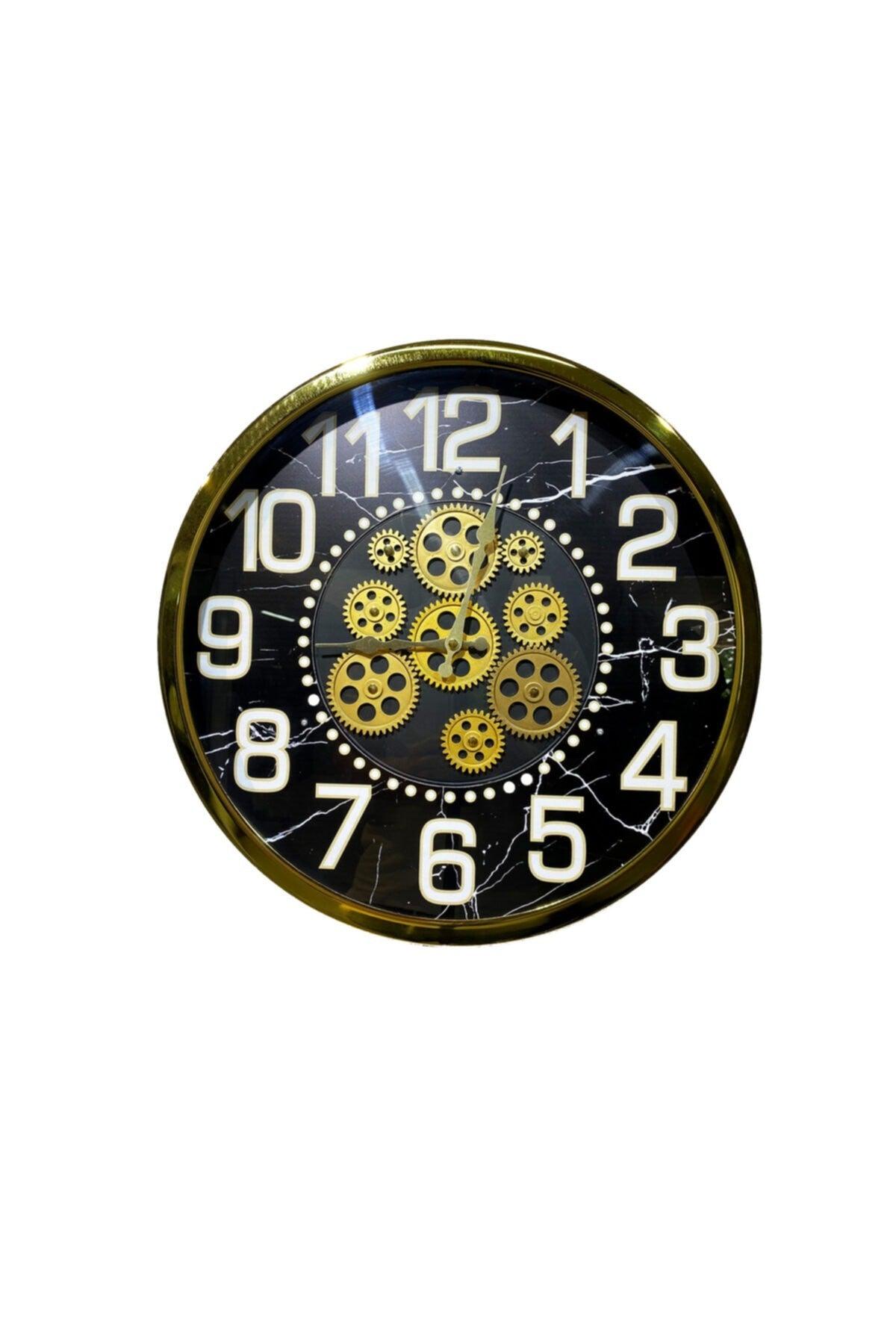 Metal Gold Plated Glass Wall Clock with Wheel - Swordslife