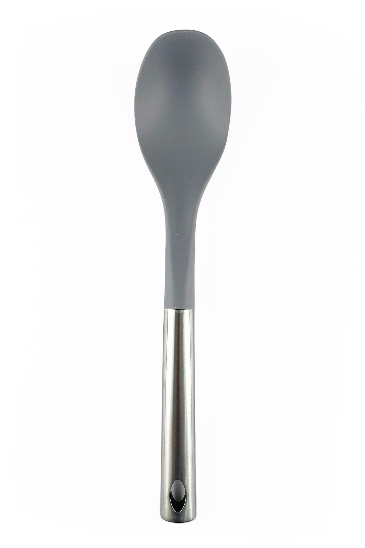 Metal Gray Silicone Scoop Spoon Spatula 3 Pieces