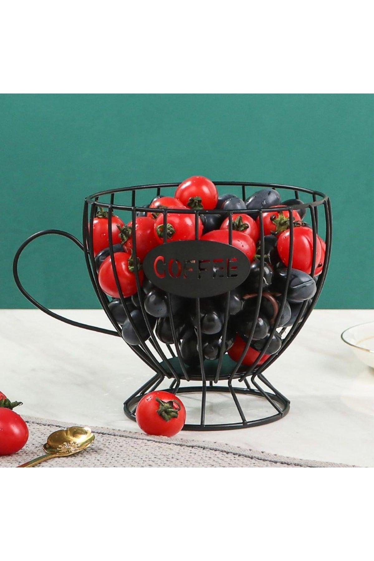 Metal Fruit Serving Basket Decorative Cup Look Kitchen Living Room Living Room Color Black - Swordslife